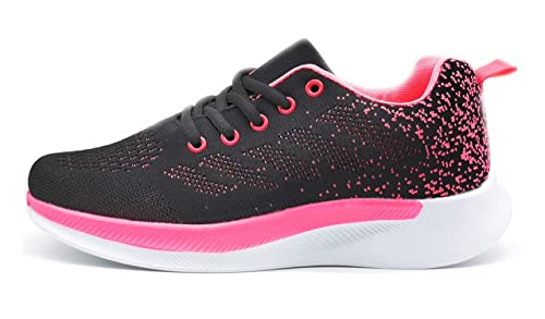 Zapatillas Deportivas Mujer Running Ligero Malla Transpirable con Cordones Zapatillas de Deporte para Mujeres Fitness Correr Atletismo Caminar Andar Gimnasia Negro Fucsia 37