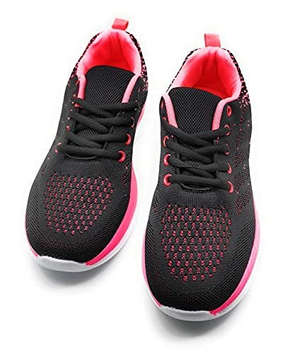 Zapatillas Deportivas Mujer Running Ligero Malla Transpirable con Cordones Zapatillas de Deporte para Mujeres Fitness Correr Atletismo Caminar Andar Gimnasia Negro Fucsia 37