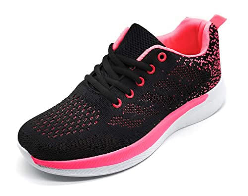 Zapatillas Deportivas Mujer Running Ligero Malla Transpirable con Cordones Zapatillas de Deporte para Mujeres Fitness Correr Atletismo Caminar Andar Gimnasia Negro Fucsia 37