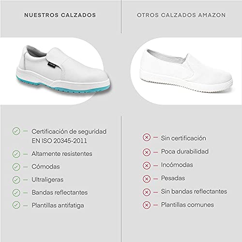 Zapato de Seguridad para Hombre y Mujer/Zapato de Trabajo Comodos con Puntera Reforzada de Acero Calzado Laboral Antideslizantes antifatiga Ligero y Muy Comodos (Blanco, Numeric_46)