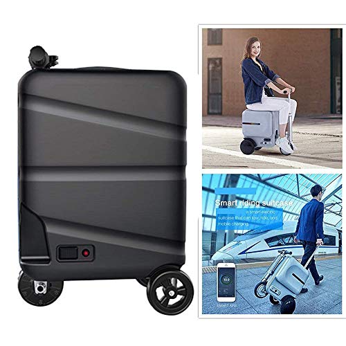 Zdcdy Equipaje de Viaje Inteligente para Montar, Maleta De Almacenamiento con Carrito Portátil, Vespa Eléctrica del Equipaje, con Batería Externa Extraíble, Load 90kg, 28L,Black