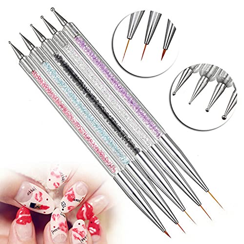 Zeayebsr Kit de 5Piezas de Plumas de Arte de Uñas,Nail Brushes Double Head punteado de cristal Herramientas de manicura Pintura Dot Pen Nail Art Paint Set,Cepillo uñas ​pinceles para decoración de uña