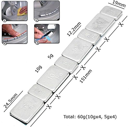 ZHUOTOP Pesos de equilibrio de rueda de neumático, 2 onzas, 5.9 pulgadas, 60 g, para motocicleta, coche (5+10) X4