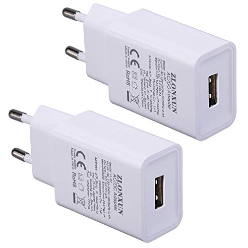 ZLONXUN Cargador de 2 Paquetes - Adaptador de Enchufe de Carga USB (5V / 2A) - Compatible con iPhone Samsung Huawei Xiaomi Nokia, Tableta, Lector electrónico, Auriculares,Consola Juegos